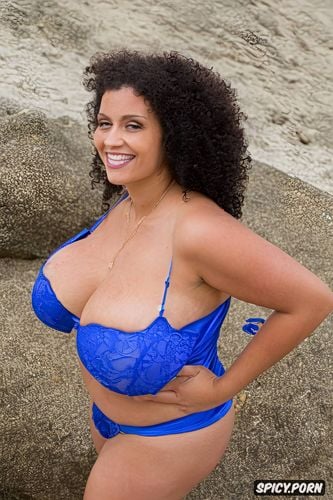 half view, gorgeous bbw model, chubby naked, front view, long curly hair