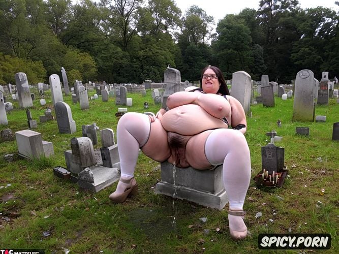 collant, grave with headstone in a cemetery, pear shaped body
