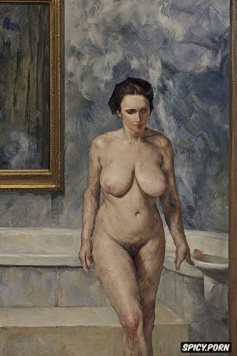 women in humid bathroom with fingertip nipple, degas manet bonnard