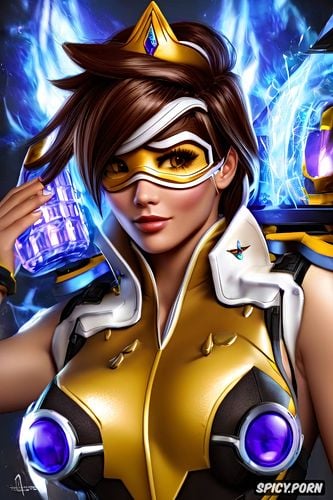 tracer overwatch female princess fantasy castle crown royal robes beautiful face portrait muscles