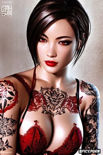 ada wong resident evil beautiful face young sexy low cut red lace lingerie