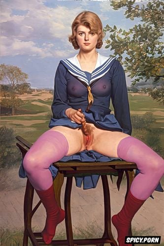 upskirt, pink nipples, equus caballus, resting, side bangs, ingrid bergman