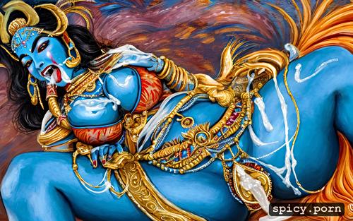 blue skin, glass of cum, beautiful hindu goddes devi kali and godess
