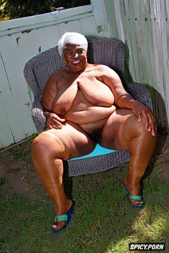 black ebony bbw ssbbw granny, nude, 80yo, standing in heels