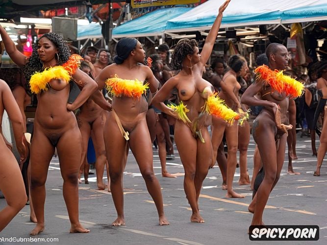 full body photo, africa field, nude women, spectators, crowd