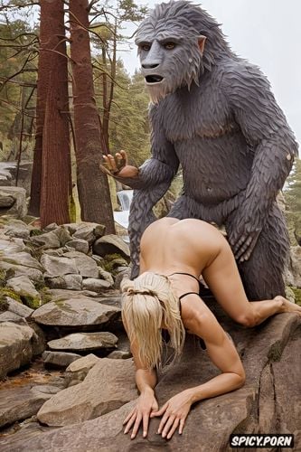 hunched over male yeti, hybrid copulation, clawing doggy style