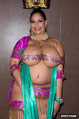 gorgeous1 75 face, front view, colorful jewelry, busty1 7, fat floppy boobs