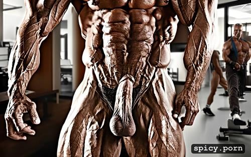 very tall man, bodybuilder body, extra big penis, muscular, realistic whole body shot