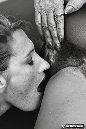 hyperrealistic, masterpiece, old woman licking pussy, point of view