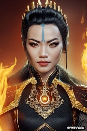 azula, matte, flame crown, throne surrounded by blue fire, 8k
