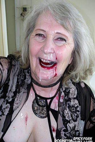 blowjob, old zombie grandmother and old zombie aunt, dripping cum on tits