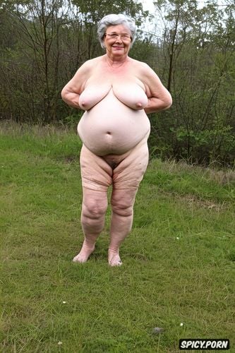 background farm, nude, ultra realistic, dimpled, sexy grandma