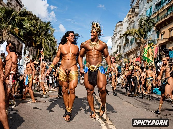 handsome muscular black male gay performer at rio carnival, front view
