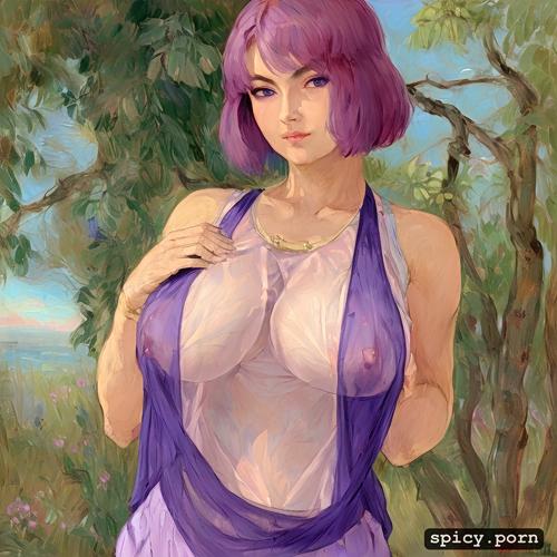 pink hair, hy1ac9ok2rqr, 3dt, see through tanktop with underboob