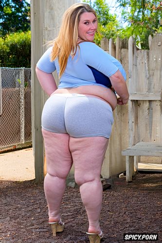 cameltoe, ssbbw, happy white woman, thick thighs, very wide hips