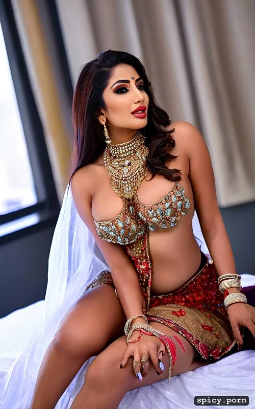 wearing white bedsheet, intricate, 4k, ultra detailed, munal thakur showing her deep cleavage to make ur dick hard
