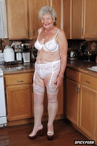 ninety year old, platform mules kitchen, wrinkled tits, heavy wrinkles