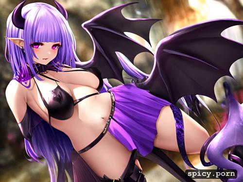 black draconic wings, slim body, 18 yo, short, mini skirt, black demonic tail