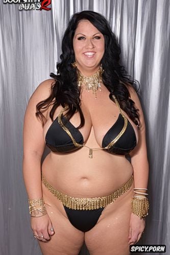 gorgeous bellydancer, extremely long wavy dark hair, massive saggy melons