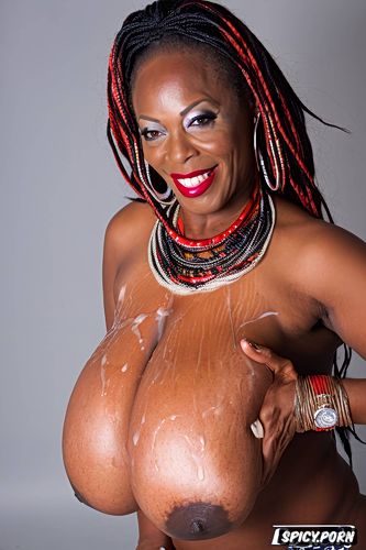 cum all over, himba african, lipstick, naked, huge massive hooters