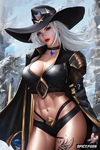 abs, ultra realistic, ashe overwatch female fantasy assassin skin tight black assassin robes daggers beautiful face portrait muscles