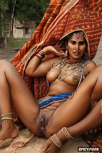 a typical uneducated unadorned 30 year old gujarati villager beauty is reluctantly forced to spread open her legs to show her anus to several panchayat men