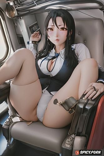 spreading her ass cheeks, ryōko murakami, airplane seat, expression of fear