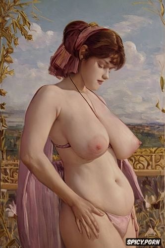 strabismus, small delicate breasts, millie brady, jules bastien lepage oil painting