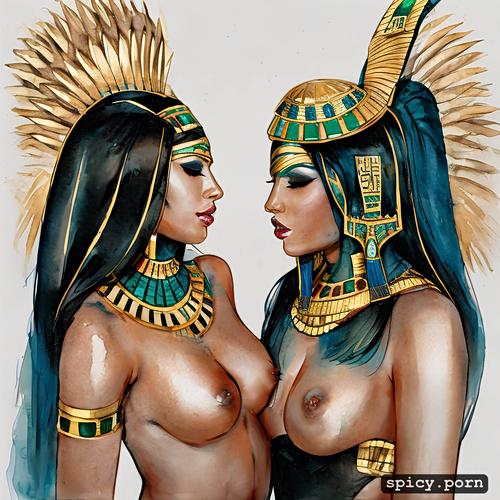 egyptian queens topless making out, perfect face