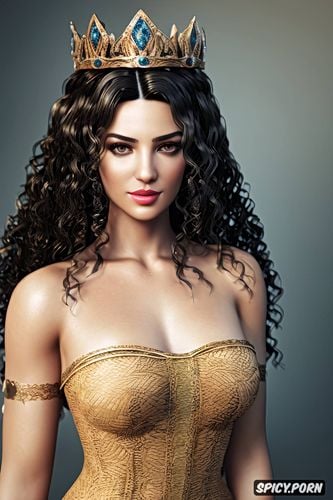 arianne martell, ultra realistic, beautiful, long soft dark black hair in curly ringlets