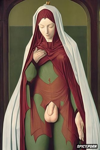 transluscent veil, spreading her legs, holiness, 14th century