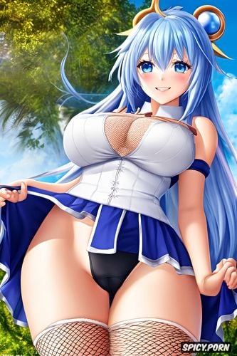 from behind, white thighhighs, anus, big round breasts, uncensored