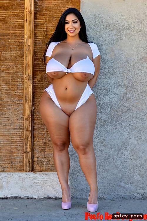 beautiful tall mexican bbw, intricate hair, thick body, full front view