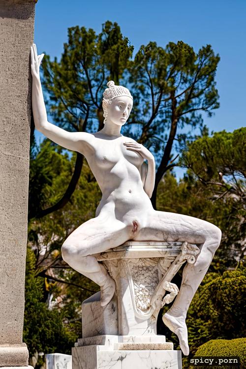 ultra realistic, white marble, sculpture, high res, medium marble boobs