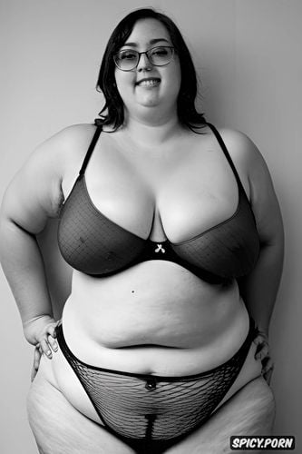 seductive smirk, obese thighs and legs, saggy huge boobs, wet clothing