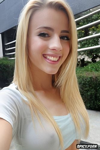 blonde, busty, seductive, real amateur selfie of a cute spanish teen girlfriend