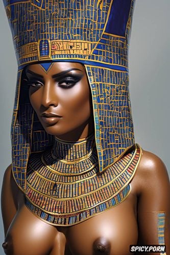 tits out, femal pharaoh ancient egypt egyptian pyramids pharoah crown royal robes beautiful face milf topless