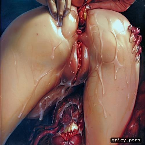 folding bodies, view from below looking into pussy, folding flesh sheets