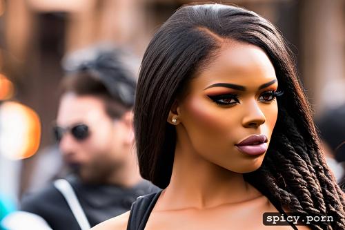 close up, perfect body, red hair, black woman, intricate hair