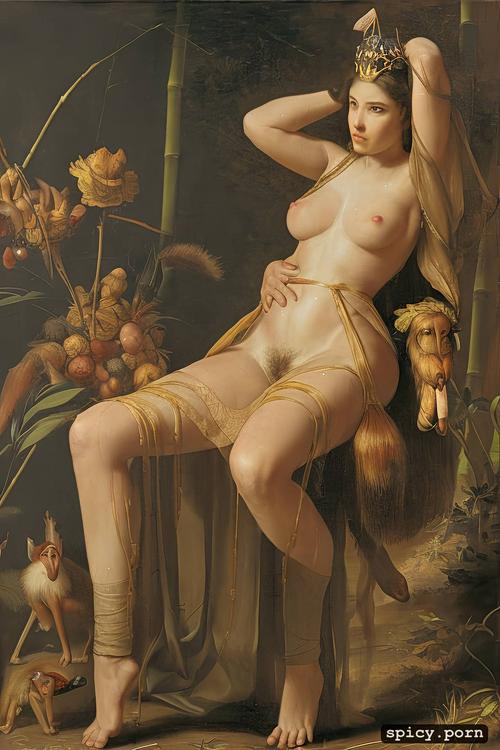 rosario dawson nude, the mandrill woman, extra long torso, crown diadem
