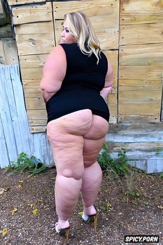 nude ssbbw, 20 years old, front view, thick thighs, blonde, white woman