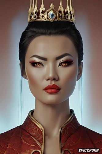 artstation, flame crown, face shot, black hair in an intricate updo