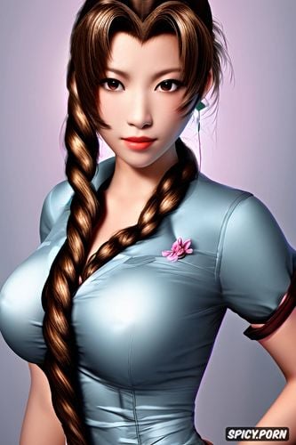 masterpiece, aerith gainsborough final fantasy vii rebirth black medical scrubs shirt open soft lights beautiful face asian skin tone portrait