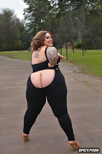 sweat pants, ssbbw, facing camera, smile, thick thighs, detailed anus