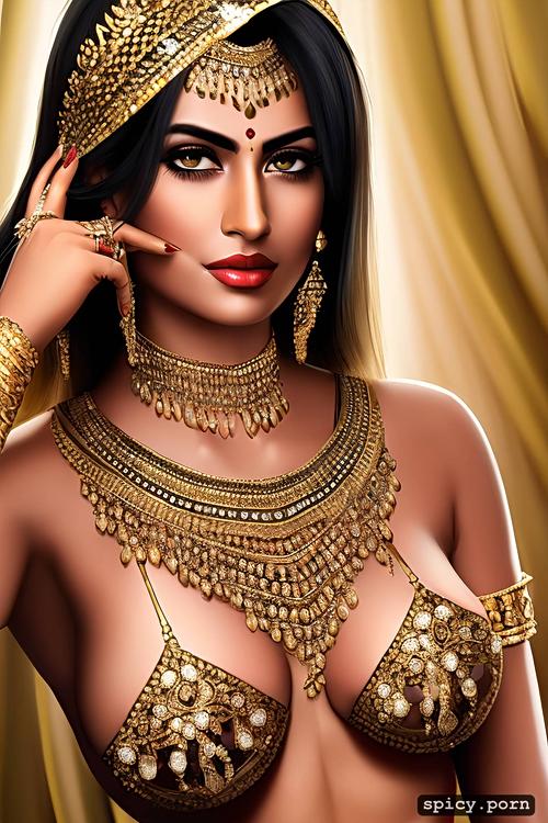 indian bride, black hair, gold jewellery, curvy hip, gorgeous face