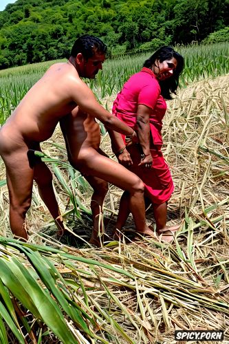 a scared gujarati petite female beauty is caught red handed having sex with a man in the sugarcane fields by several panchayat men