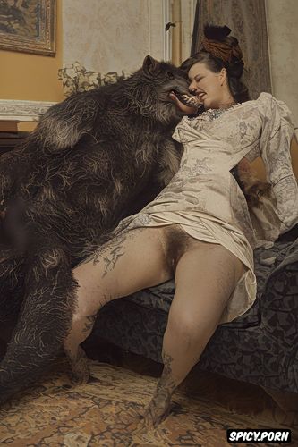 open mouth, husband and wife on couch, dracula, nude, hairy furry wolf beast