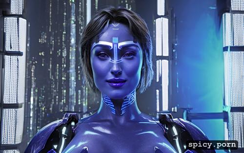 blue purple skin, fit, thick dick in vagina, athletic, kiera knightley as cortana from halo