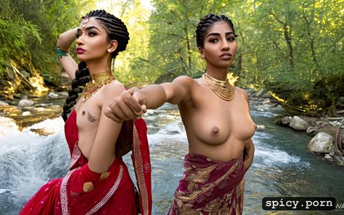 indian ethnicity, selfie, pretty sexy woman, braids, natural medium tits