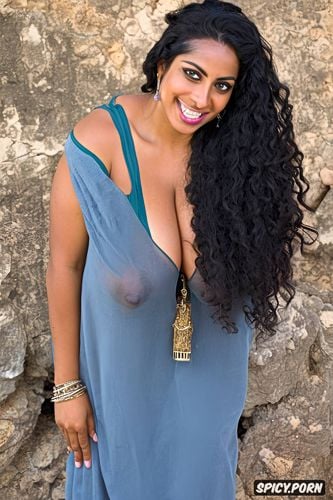 nude, large hanging breasts, arabian jewelry, gigantic saggy boobs